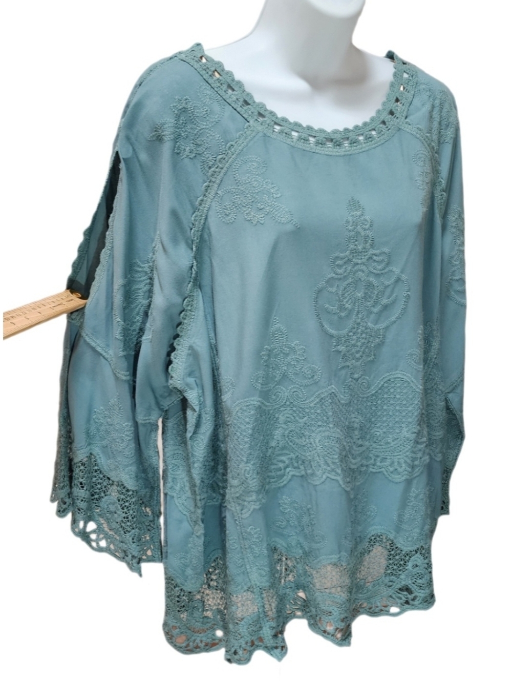 Democracy Embroidered Crochet Lace Boho Blouse Top 3/4 Bell Split Sleeve Size 2X - Picture 5 of 8